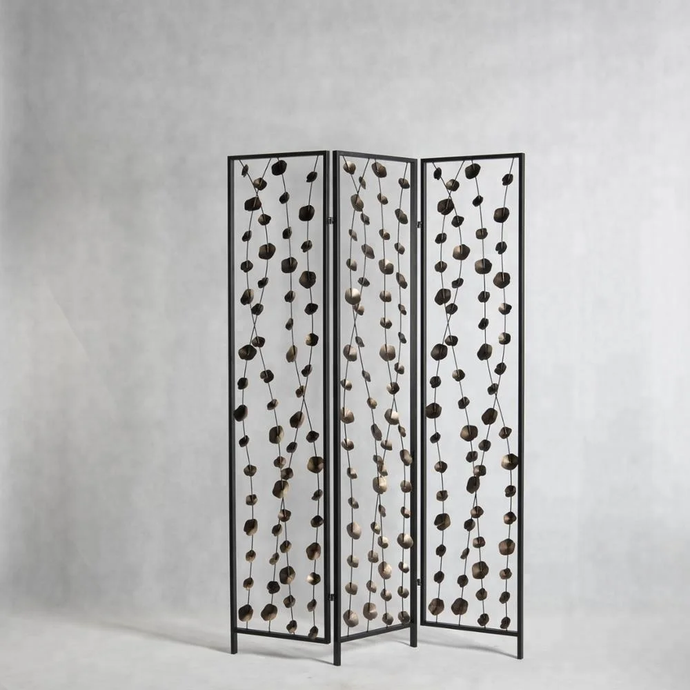 

Mayco Home Decoration Metal Screen Partition 3 Panels Foldable Room Divider, Gray&golden