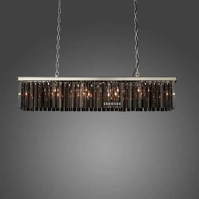 Wholesale american style black elegant hanging lamp dining room square crystal pendant light