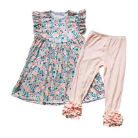 

Wholesale Boutique Kids Fancy Clothes Baby Toddler Girls Floral Printed Pearl Tops and Icing Pants Girls Clothing Sets