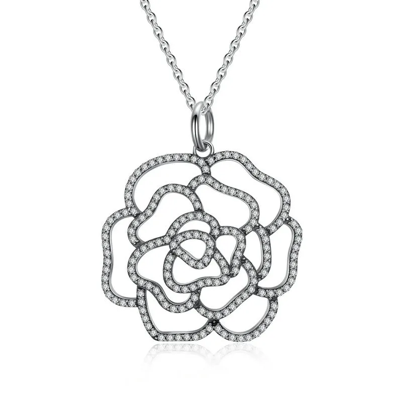 

925 Sterling Silver Shimmering Rose Pendant Necklace Women Custom