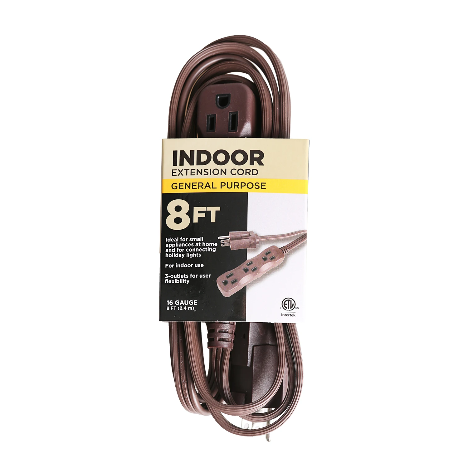 8ft 3 Prong Extension Cord Sjtw 16/3 Brown 60c Color Sleeve Packing