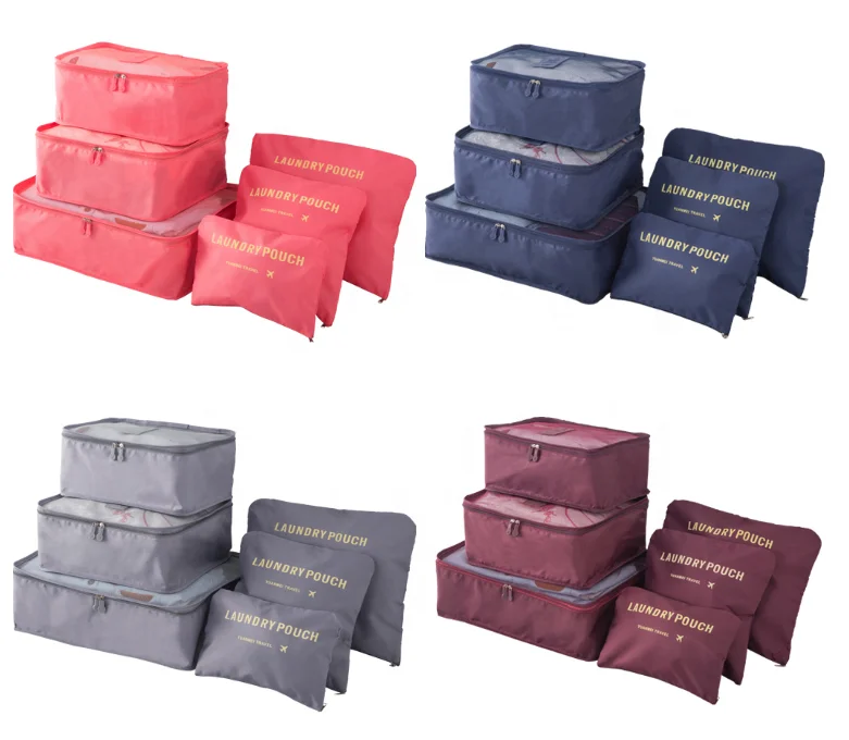 

Wholesale Custom Travel Compression 6pcs Packing cubes multifunctional Travel Organizer, Pink rose red gray navy blue green purple