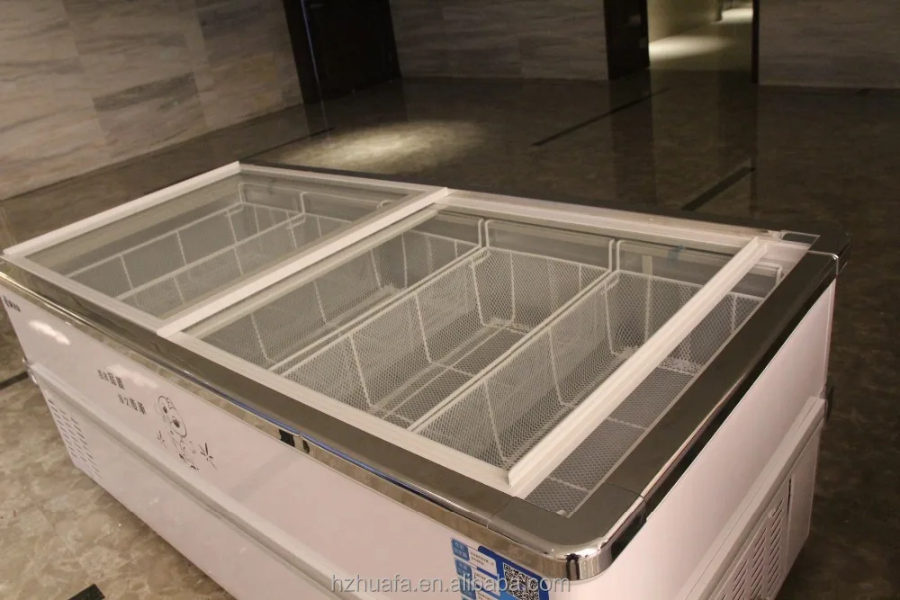 
Supermarket island deep freezer glass door 