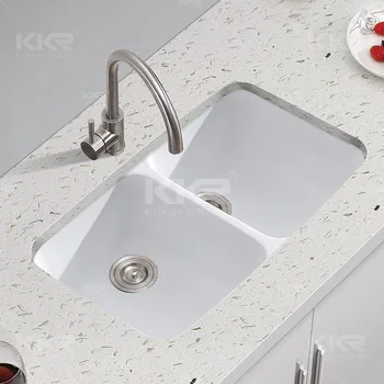 Custom Solid Surface Small Apartment Size White Kitchen Sink