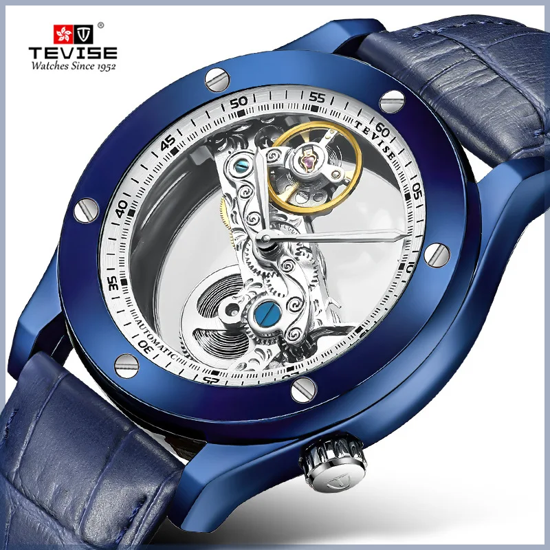 2019 TEVISE Transparent Hollow Mechanical Watches Top Brand Luxury Automatic Watch Men Clock Skeleton Leather Men's Wristwatch