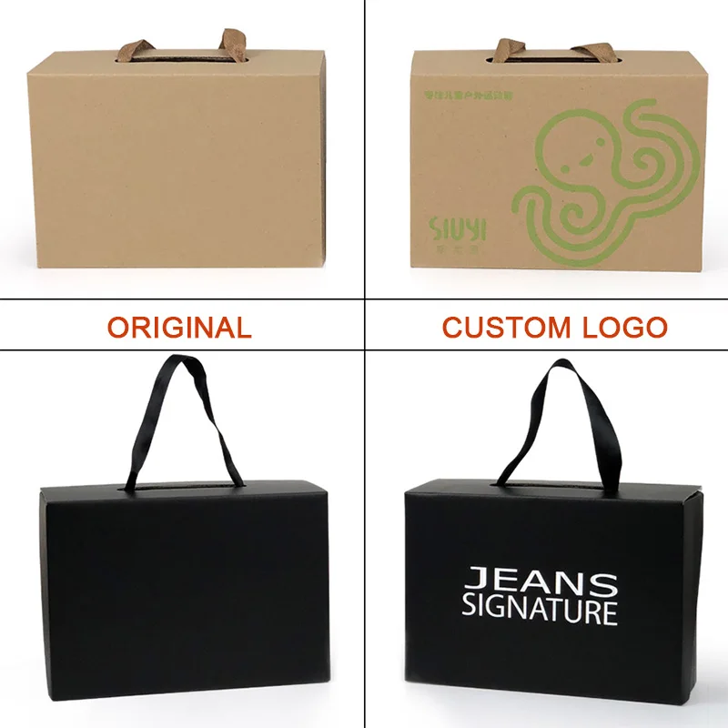 Template Black White Kraft Shoe Box For Adults And Children Bandbox Packaging With Handle Corrugated Board Box
