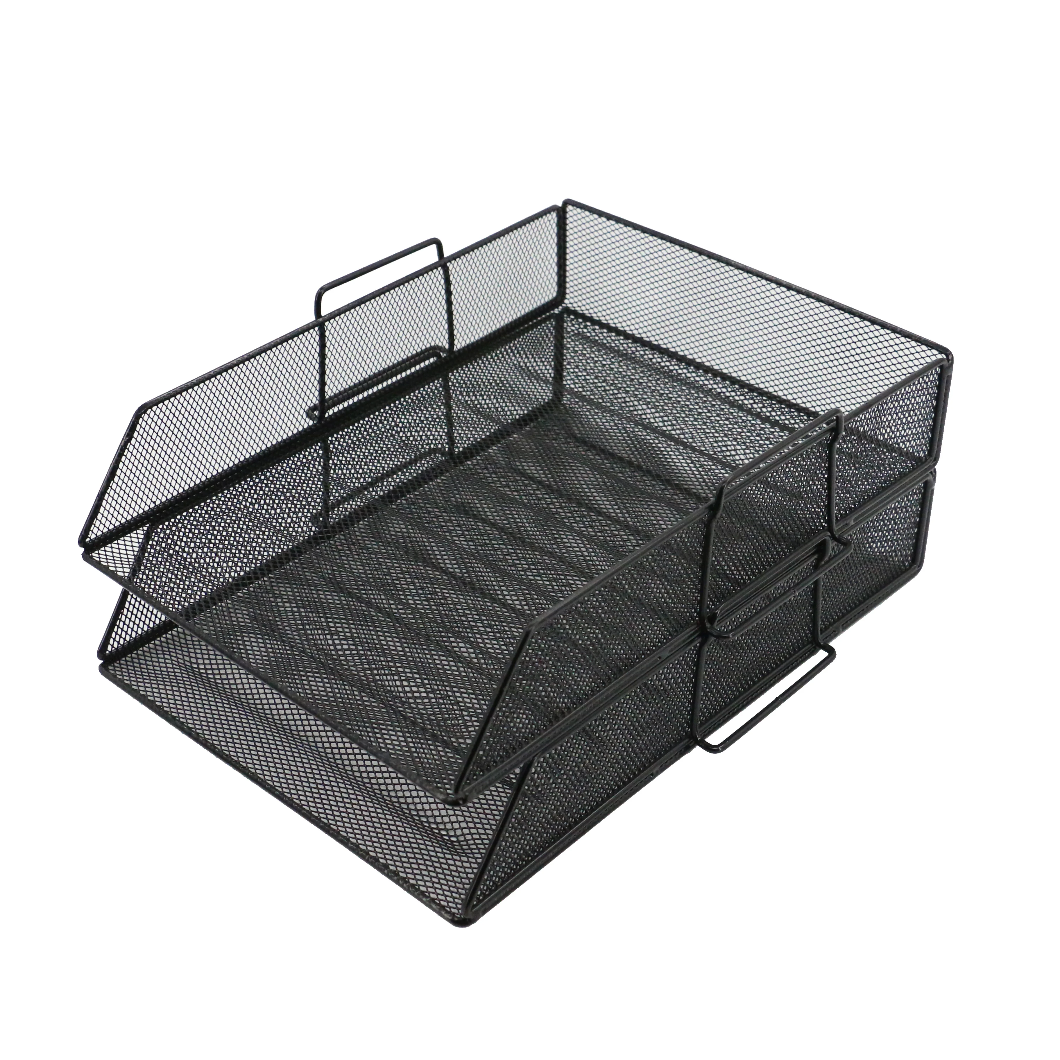 2 Tiers Stackable Wire Mesh Metal Desktop Table Desk Office Document