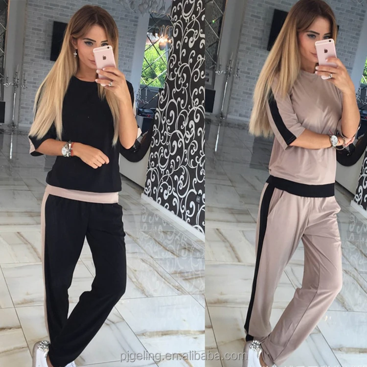 

2018 Newest Joint Half Sleeve Women Casual Tracksuit, Nude;black