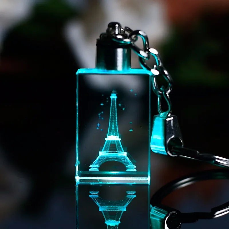 Custom Led Light 3d Laser Engraved Different Shape Crystal Keychain