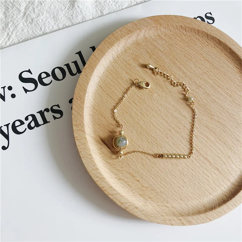 

handmade jewelry korean personality simple natural stone transfer beads moon bracelet 14k couple girlfriend jewelry gift to her, As photo