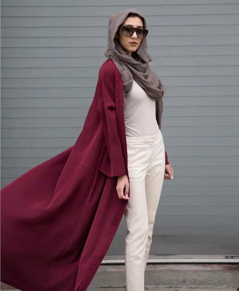 

Best selling stock muslim bell sleeve basic maxi cardigan Abaya