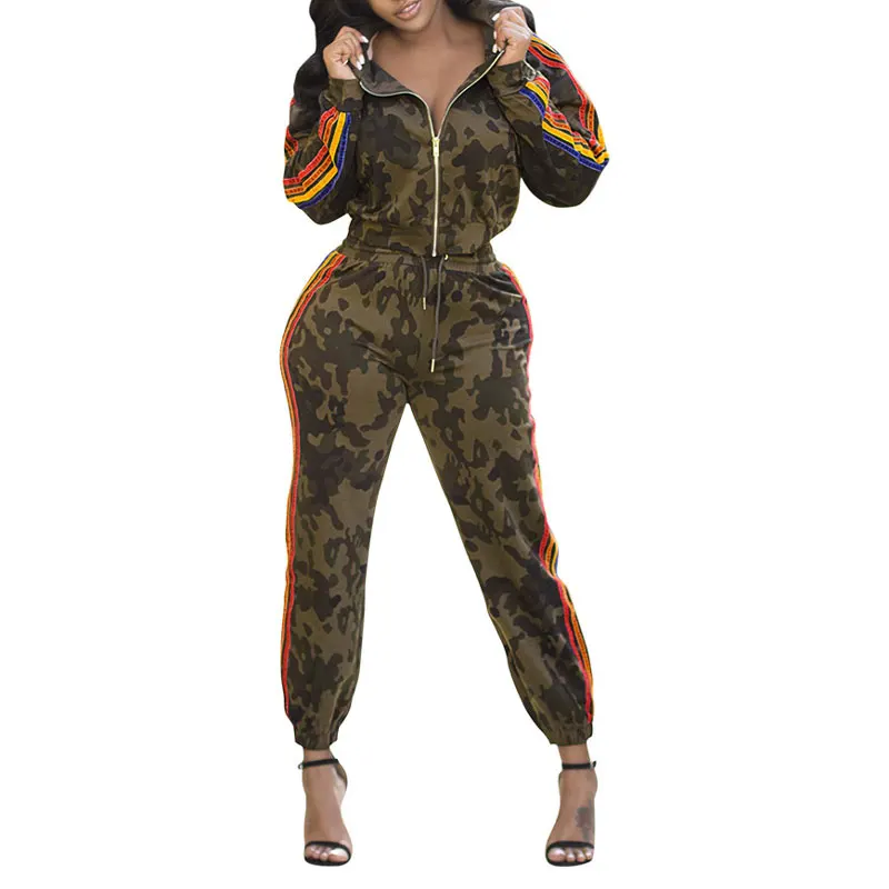 

81212-MX97 wholesale women 2 piece sets camouflage printed jumpsuit