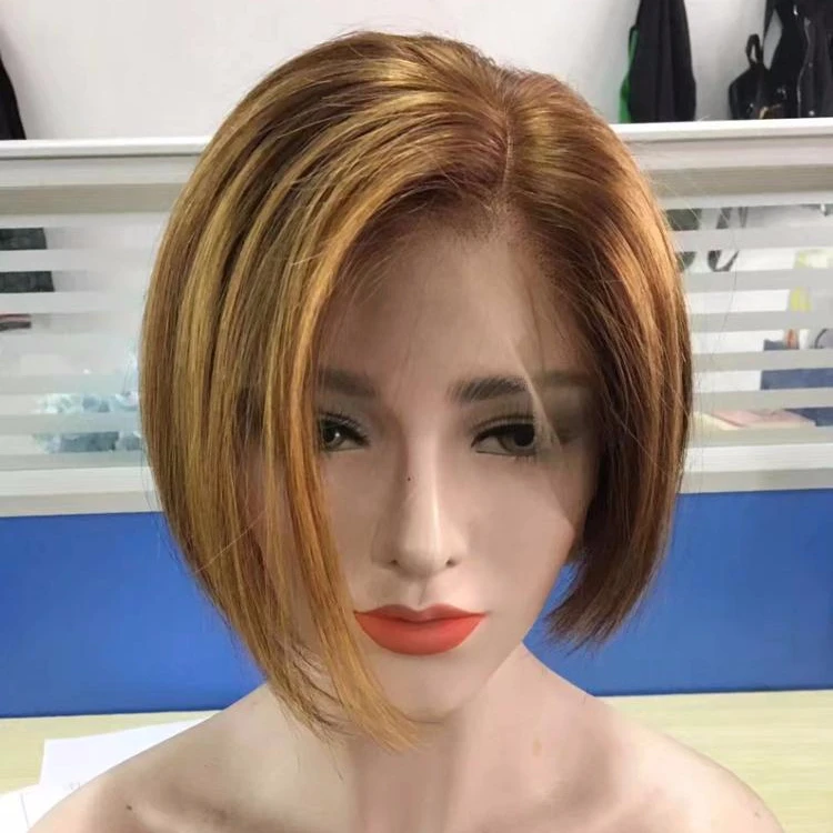 

Mixed piano color brown streaks highlight Pixie cut short human hair wig full lace/lace front amazing wigs