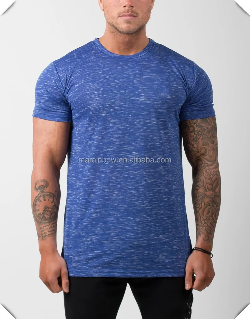 Fashion Tapered Fitness T Shirt Heather Blue Mens Gym T Shirts 