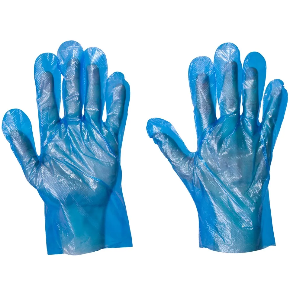 blue plastic disposable gloves