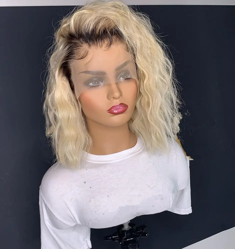 

summer fashion virgin cambodian remy human hair 613 blonde color dark roots lace frontal wig