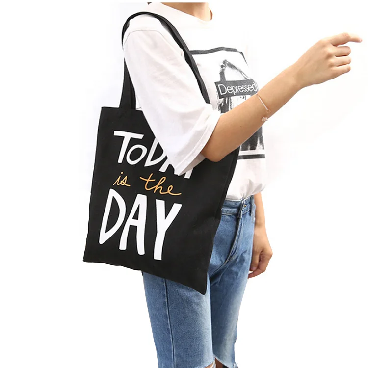 

OEM tote canvas customised tote bag with black white color