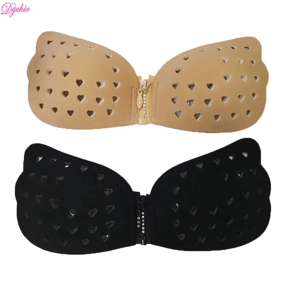 

Sponge Lady Sexy Heart Breathable Hole Breast Full Up Invisible Strapless Bra, Black;pink;blue;nude;etc.