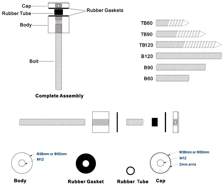 Glass Railing Accessories - Solid Stainless Steel Standoff Pins