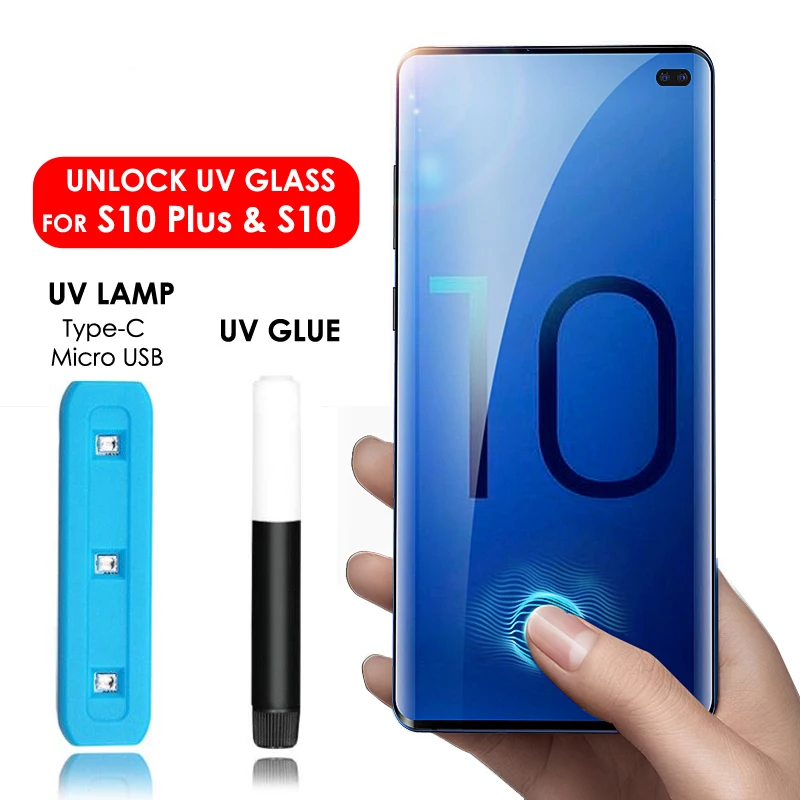 UV Glue Full Screen Protector Tempered Glass Full Cover Support Fingerprint unlock For Samsung GALAXY S10 S10 plus S10e
