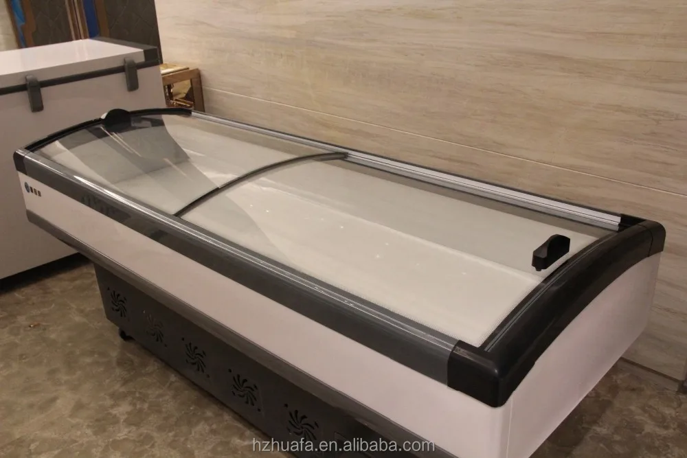 
Supermarket island deep freezer glass door 