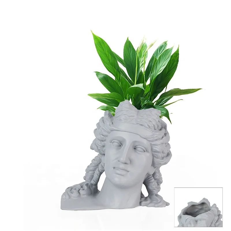 Resin greek head statue antique figure decor flower vase decorative resin head planter pots factory