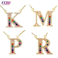 

Wuzhou Foxi Joyeria New Design Letter Initial Multi-colored Cubic Zirconias Inlay 18k Gold Plated Brass Large Pendants