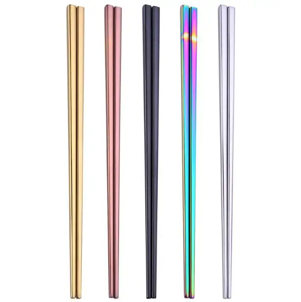 

Glossy Titanium Plated Golden Chopsticks, Colorful Stainless Steel Chopsticks, Good Quality Rose Gold Rainbow Square Chopsticks, 5 colors