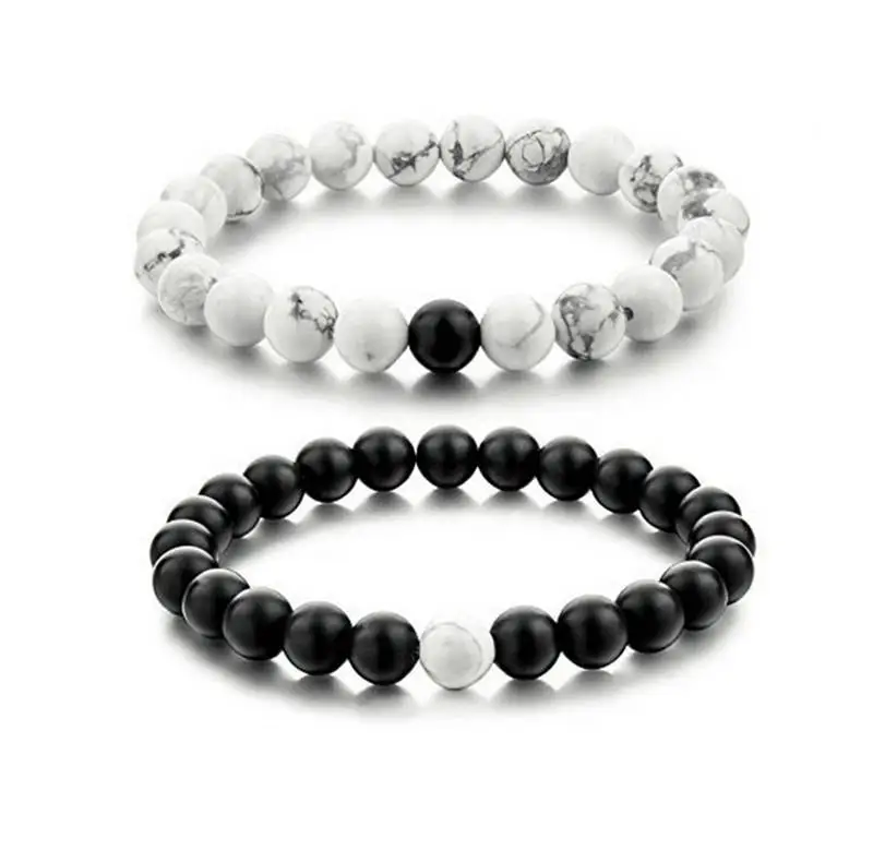 

Fashion Men Black And White Stone Beads Bracelet