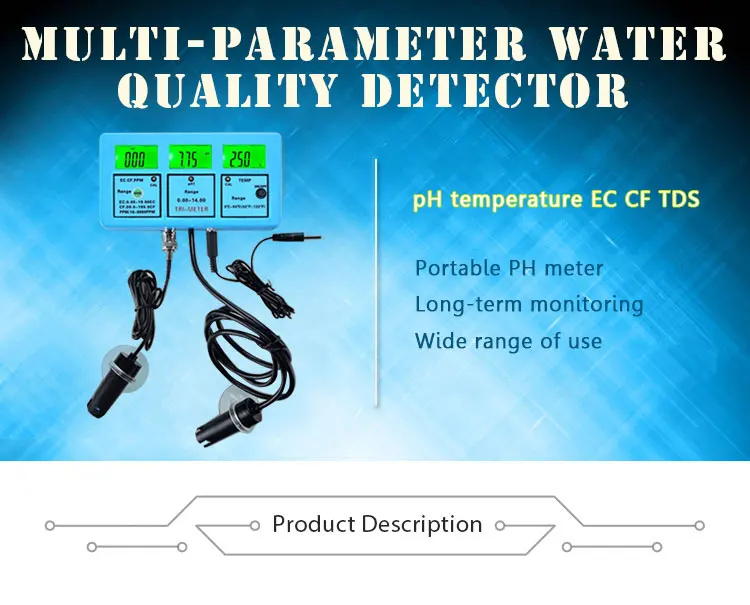 5 in 1 Water quality tester aquarium temperature temp CF PH monitor EC TGS meter