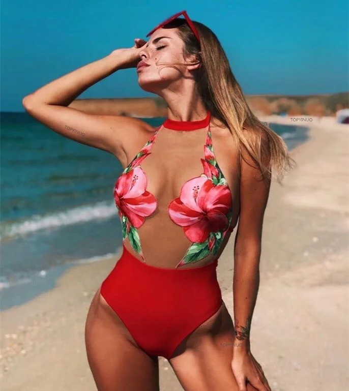 

Fashion Flower Sexy Mesh Bikini Beach Wear Bathing Suit Women Sexy Bikini Swimwear, N/a