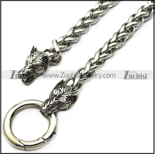 

Rock Style Fatal Fury Silver Engraved Biting Double Monster Wolf Thick Curb Chain Necklace, Silver as pictures, other platings are available