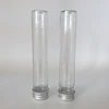 Customize flat bottom plastic PET 2 oz 65ml transparent test tube container with aluminum screw cap pressure sensitive seal