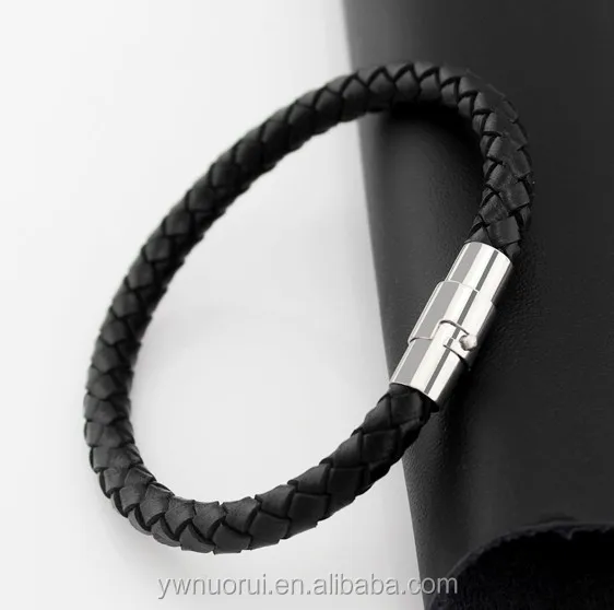 

Classic Style Real Leather Man Hand Bracelet Stainless Steel Magnetic Clasp