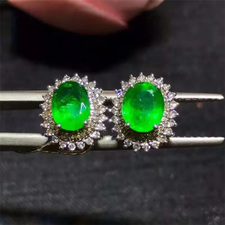 

SGARIT precious gem stud earring jewelry 18k gold real diamond 1ct Zambia`natural green emerald stud earrings jewellery