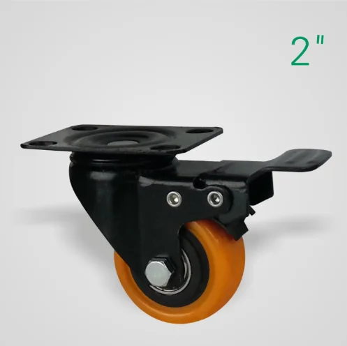 Light duty furniture caster orange pu wheel with swivel and brake for trolley or chair
