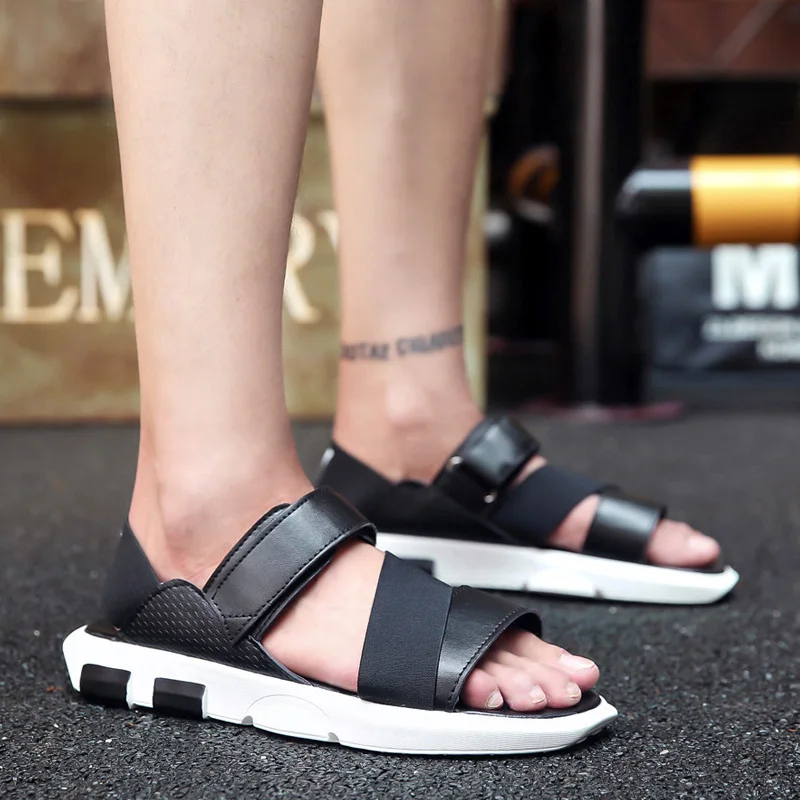 Black/white Flat Summer Sandals Shoes For Men Casual Walking Light ...