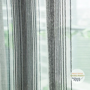 European Stripe Linen Look Breathable Tulle Curtains Polyester