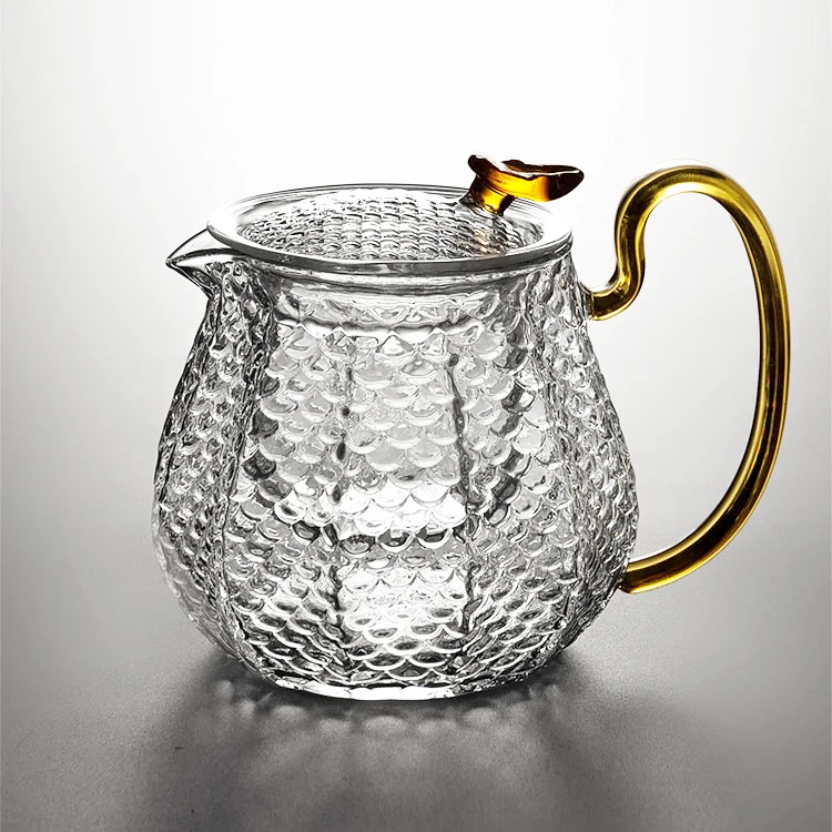 

600ml 20oz New Hammer pattern Glass Flower Tea Pot, Transparent