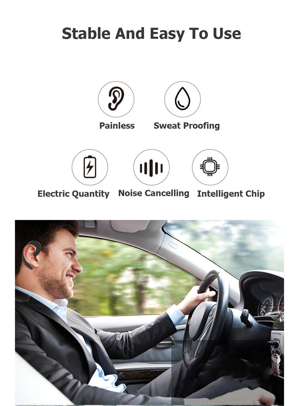 Wireless earhook Bone Conduction  Headset Noise-Cancelling Earphone Bass Stereo Headphone