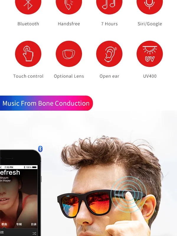 Open Ear Bone Conduction Speaker Sports Polarized Frame Wireless Smart Stereo Sound Audio Music Bluetooth Sunglasses