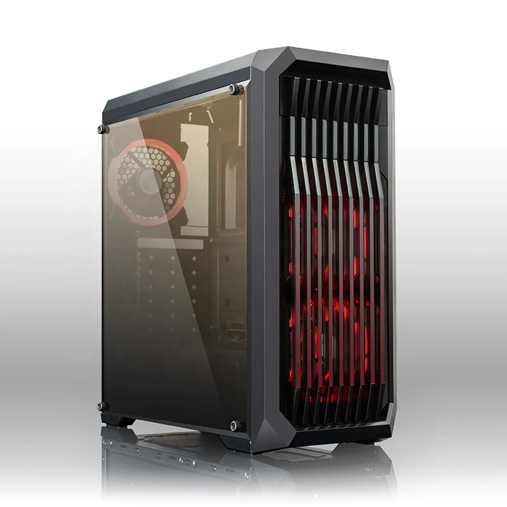 

The new 2021 Cheap ATX Mid Tower CPU Gaming Case Computer chassis with Red LED Fans,Metal Mesh or Brush,Acrylic window, PSU cover