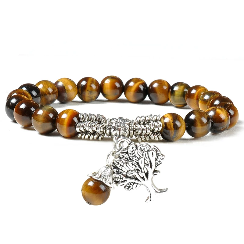 

F126 2020 Trending Ebay Wholesaler Fathers Day Magnetic Custom Natural Tiger Eye Stone Man Life Of Tree Bracelet Mayorista, Natural color