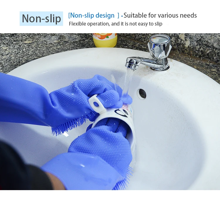 Quick Easy Washing Cleaning Silicone Dishwashing Gloves With Scrubber Silicone Brush 17