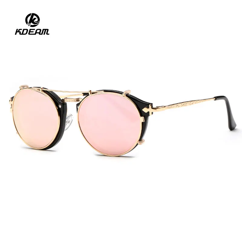 

KDEAM Alloy Frame Steampunk Clip-on Sunglasses Men Round Sun Glasses Women Baroque Carved Legs All-matching Size eyewear