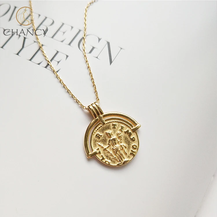 

Hot sale coin pendant gold 925 sterling silver chain necklace