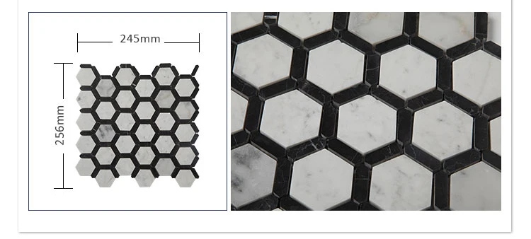 Carrara Nero Marquine Black Mixed White Hexagon Marble Floor Mosaic Tile