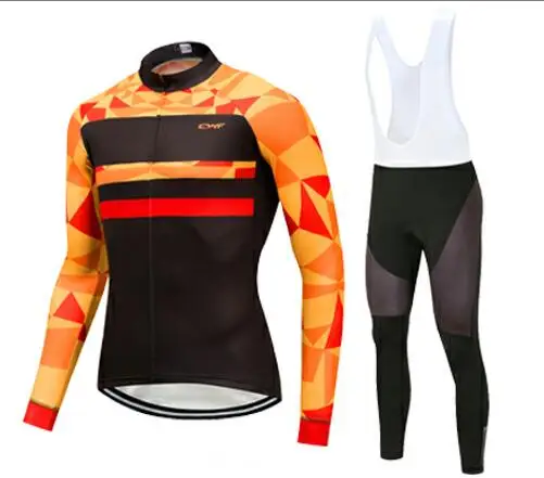 

Geometric Pattern Cycling Jersey Long Sleeve Men Orange Bicycle Clothing For Winter, Customized color