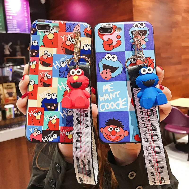 cartoon silicone phone case with string for iphone 7 iphone6 x cover cute cases for apple iphones xs xr 6s i8 8 plus i7 covers