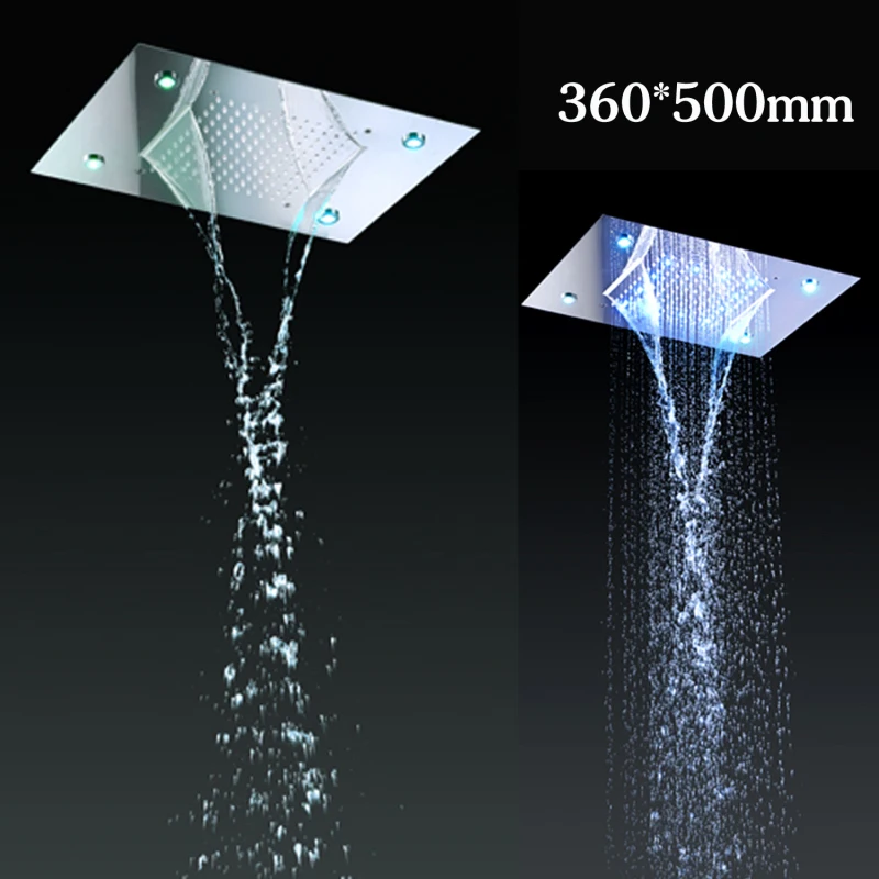 Ceiling Mount Square Fixed Rainfall Shower Head With 3 Way Thermostat Bathroom Shower Faucet Chrome And Handheld Shower Set Buy Led Ceiling Shower